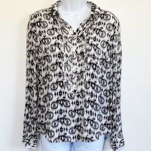 MAEVE by Anthropologie Long Sleeve Button Down Blouse Black and White Size 6